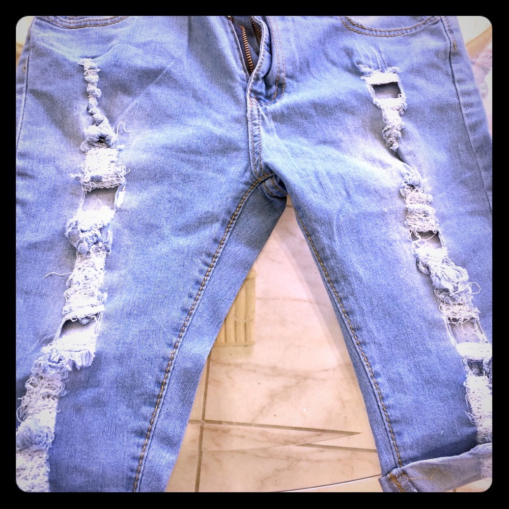 Jeans/capris blue women's junior snug fit